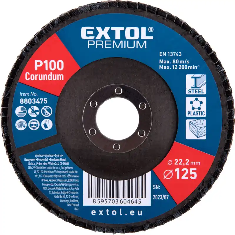 Zlevněný EXTOL PREMIUM kotouč lamelový šikmý korundový, O125mm, P100 - 8803475