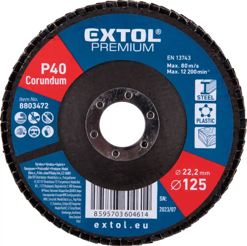 EXTOL PREMIUM kotouč lamelový šikmý korundový, O125mm, P40 - 8803472 Speciální Cena
