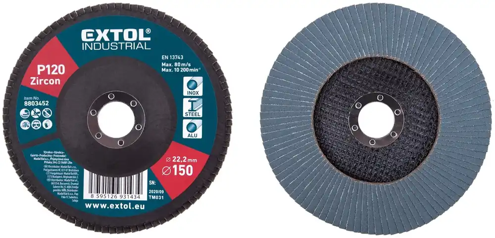 Kotouč lamelový šikmý zirkonový, P120,⌀150mm EXTOL INDUSTRIAL Nízká Cena