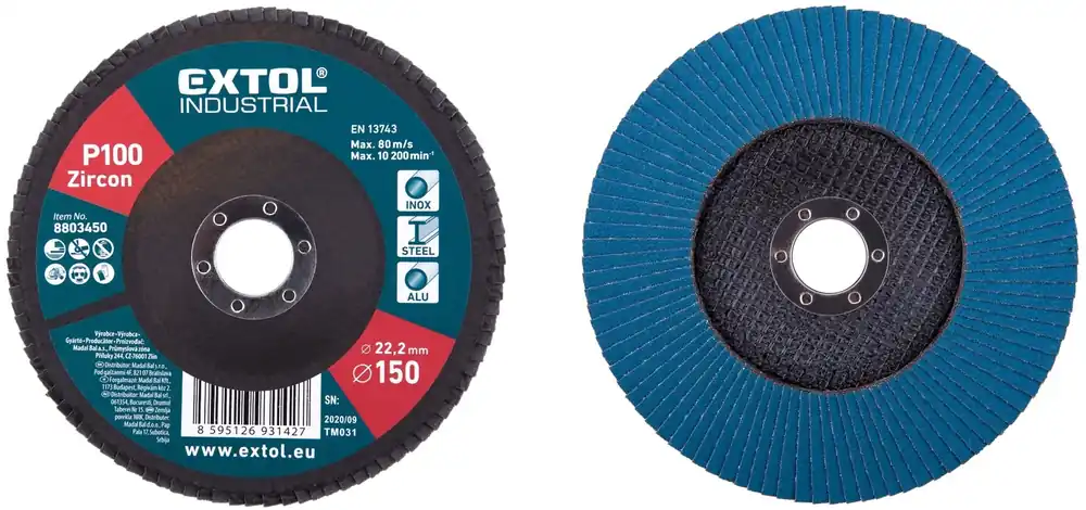 Kotouč lamelový šikmý zirkonový, P100,⌀150mm EXTOL INDUSTRIAL Speciální Cena