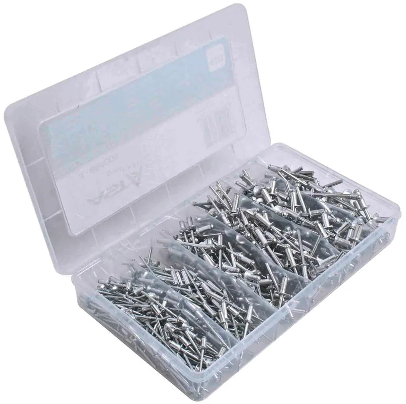 Trhací nýty hliník-ocel, 3.2 x 6.4 mm - 4.8 x 17.7 mm, plochá hlava, sada 400 ks - ASTA A-BR400S Vysoce Kvalitní