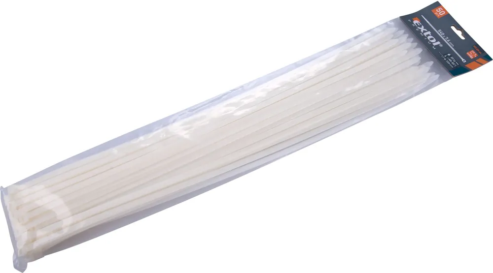 Pásky stahovací na kabely bílé, 540x7,6mm, 50ks, nylon PA66 EXTOL PREMIUM Aktuální