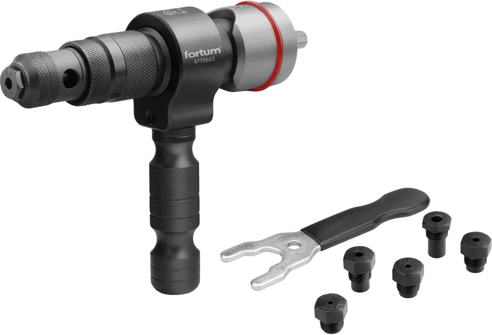 Nástavec nýtovací na vrtačku T, pro trhací nýty 2,4-6,4mm, CrMoV FORTUM Finální Výprodej