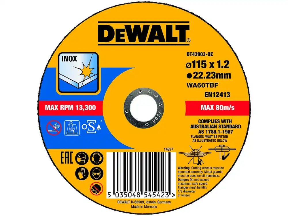 Řezný kotouč na nerezovou ocel 115x1,2x22,2 ( 10ks v plechovce) DeWALT DT43921 Dokud Zásoby Vydrží
