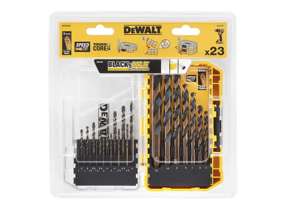 Tovární Cena Sada vrtáků do kovu Black&Gold 23dílná DeWALT DT70729
