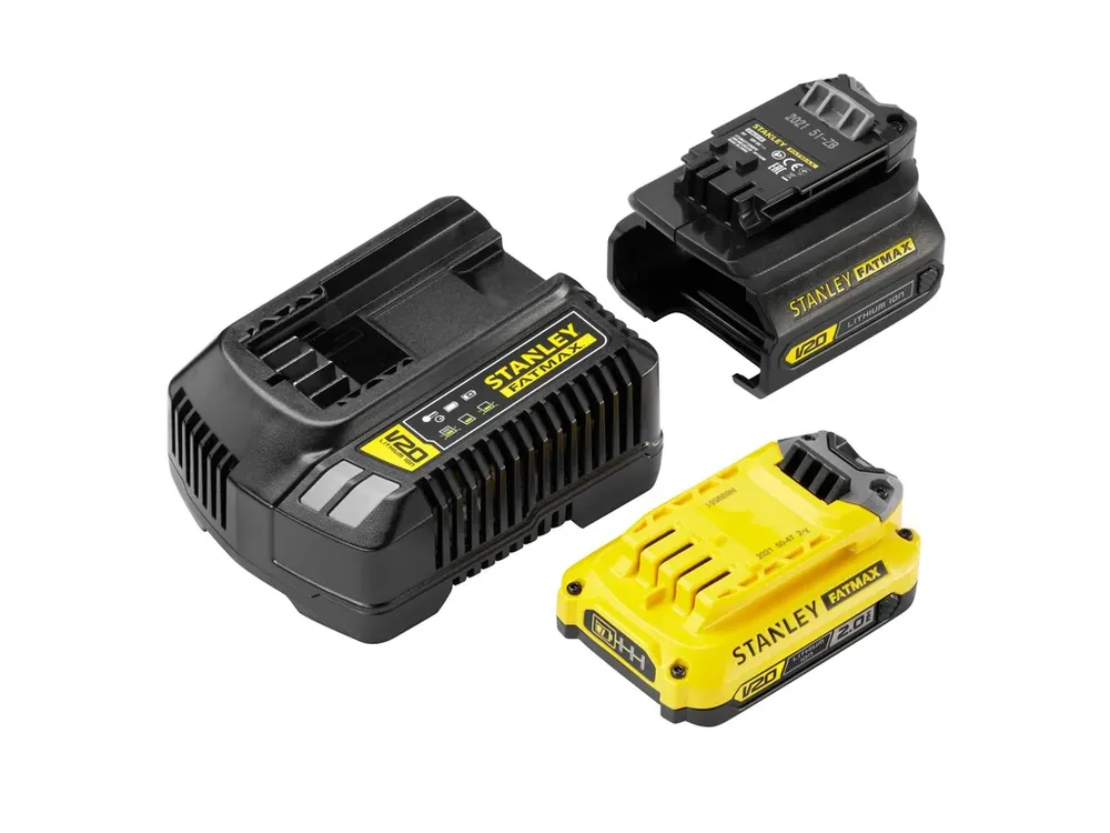 Časově Omezené Startovací sada18V-adapter,nabíječka 2A ,baterie 2,0 Ah Stanley FATMAX V20