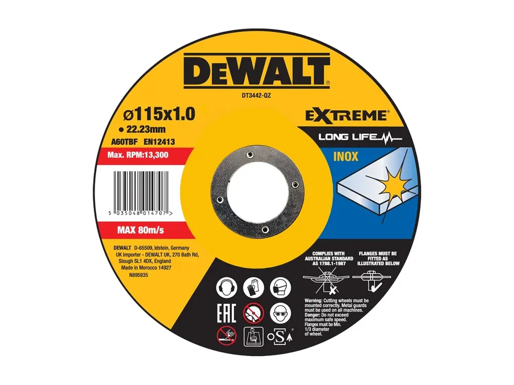 Řezný kotouč na nerezovou ocel 115x1,0x22,2 DeWALT DT3442 Vysoce Kvalitní