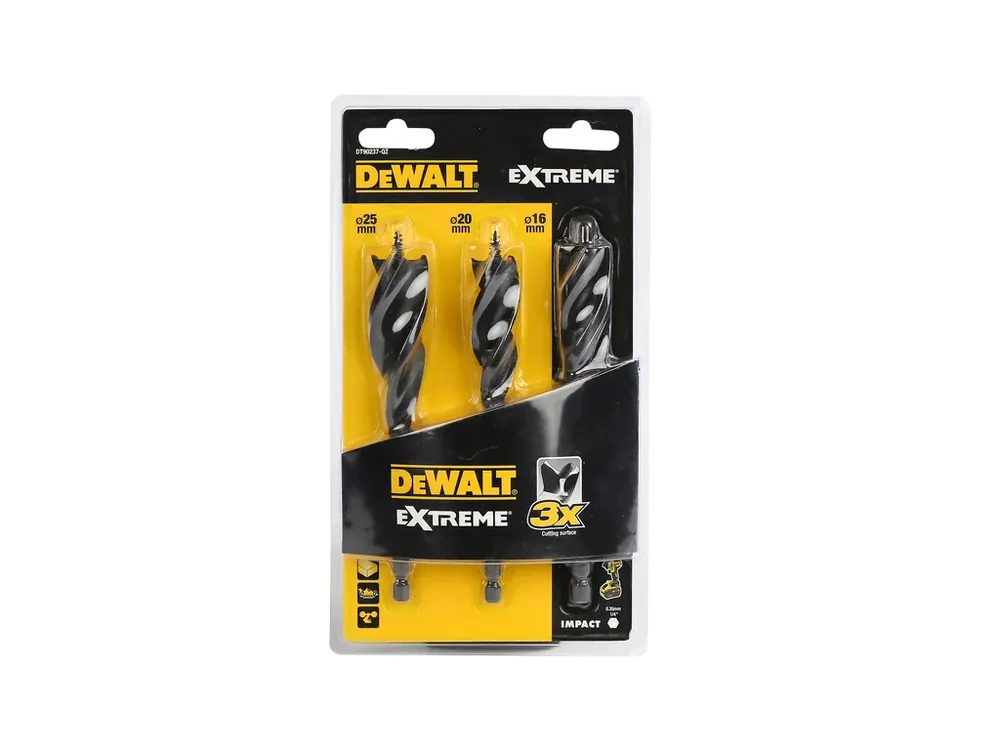 Zlevněný Sada třídrážkových vrtáků do dřeva 3dílná EXTREME DeWALT DT90237