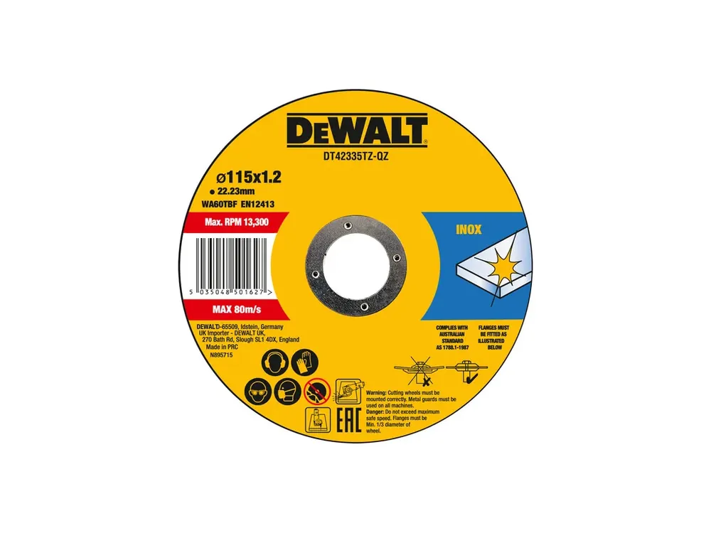 Nízká Cena Řezný kotouč na nerezovou ocel 115x1,2x22,2 ( 10ks v plechovce) DeWALT DT42335TZ