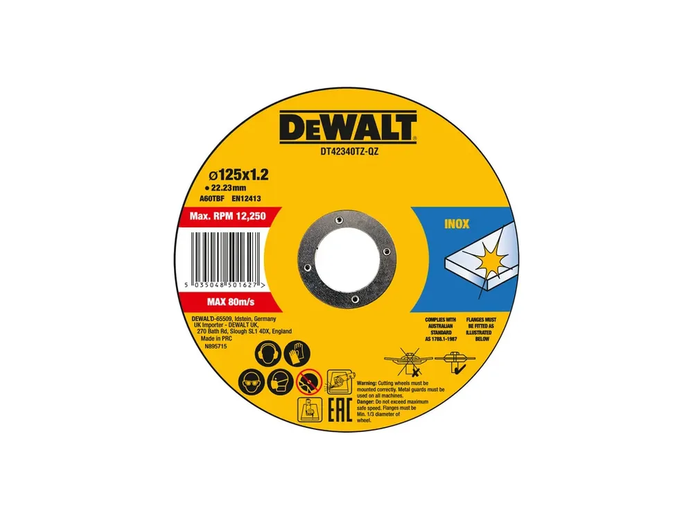 Řezný kotouč na nerezovou ocel 125x1,2x22,2 ( 10ks v plechovce) DeWALT DT42340TZ Cenová Bomba