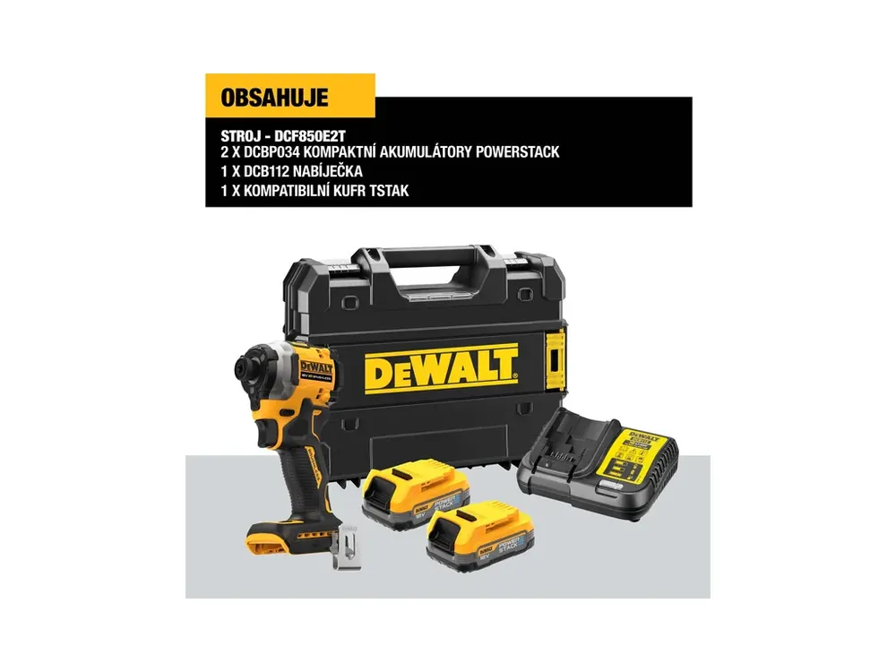 Nejlepší Volba Aku bezuhlíkový rázový utahovák 1/4" 18V 1,7Ah POWERSTACK DCF850E2T DeWALT