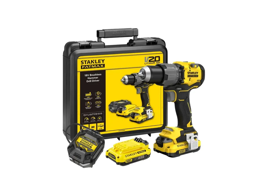 Objednat Nyní Aku bezuhlíková příklepová vrtačka 18V 2,0Ah Li-Ion SFMCD726D2K Stanley FATMAX V20