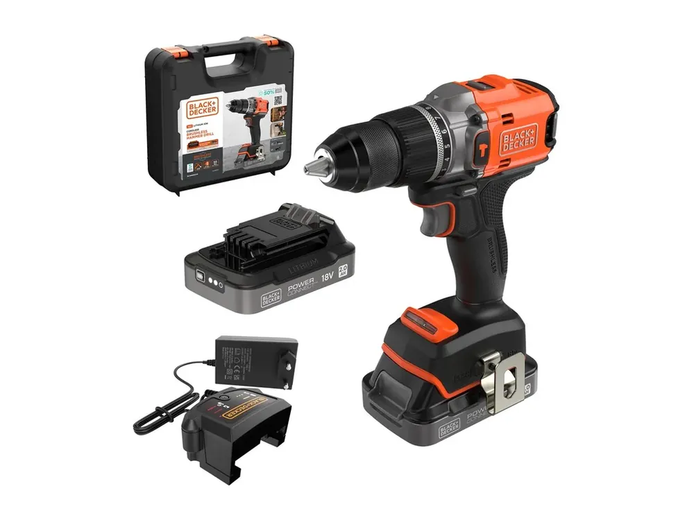 Časově Omezené Aku bezuhlíková příklepová vrtačka 2,0Ah Li-Ion 18V BLD683D2XK BLACK&DECKER