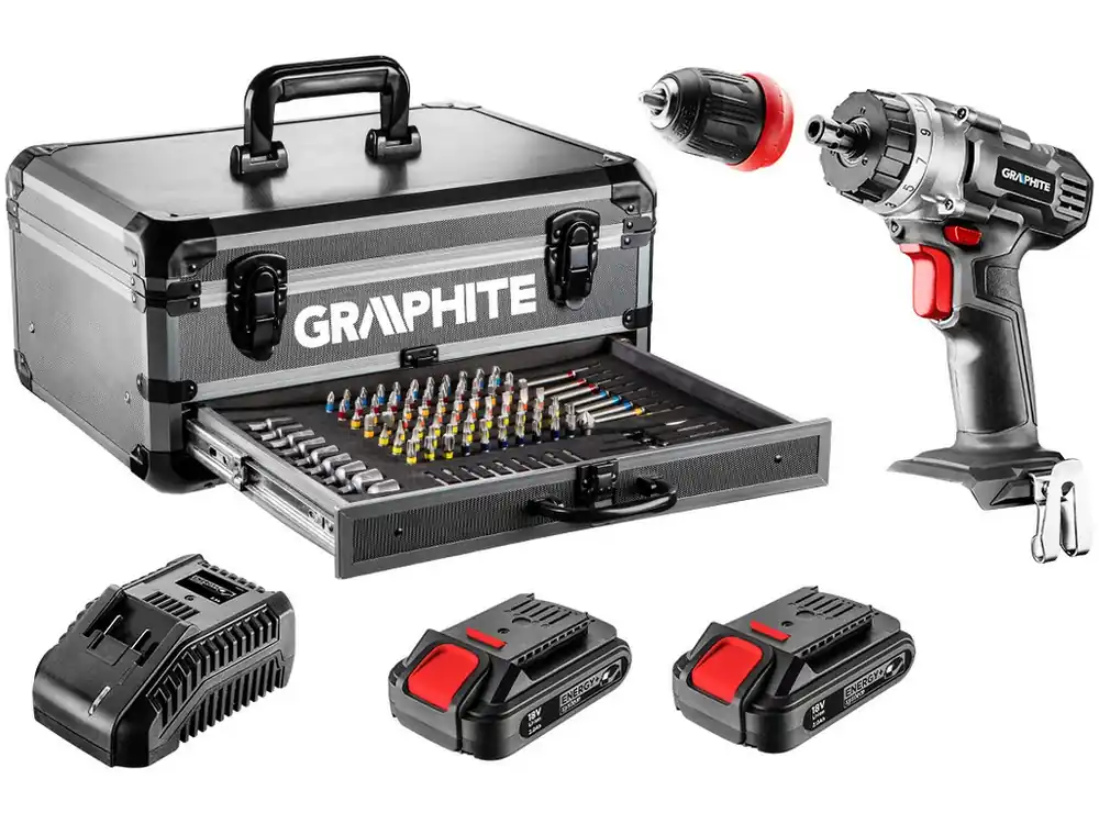 Odeslání Ihned Šroubovák Aku 58G022 v AL kufru + 2x baterie 2Ah, nabíječka a 109ks příslušenství Graphite