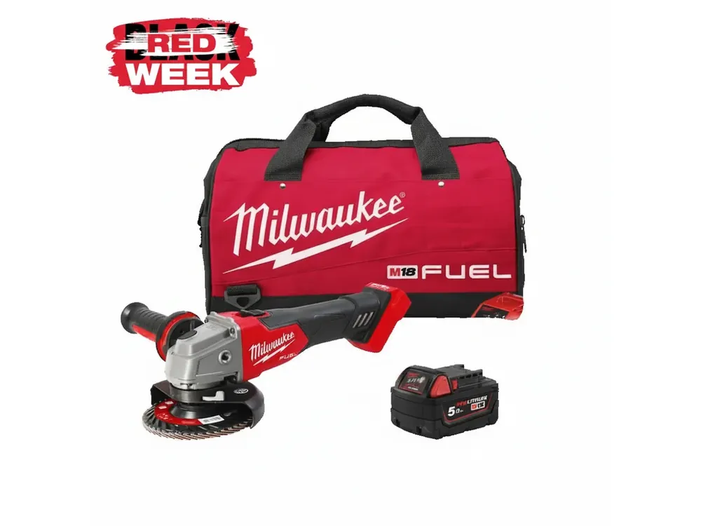M18 FUEL™ 125 mm úhlová bruska s posuvným spínačem Milwaukee M18 FSAG125X-501BRF RED WEEK Výhodná Nabídka