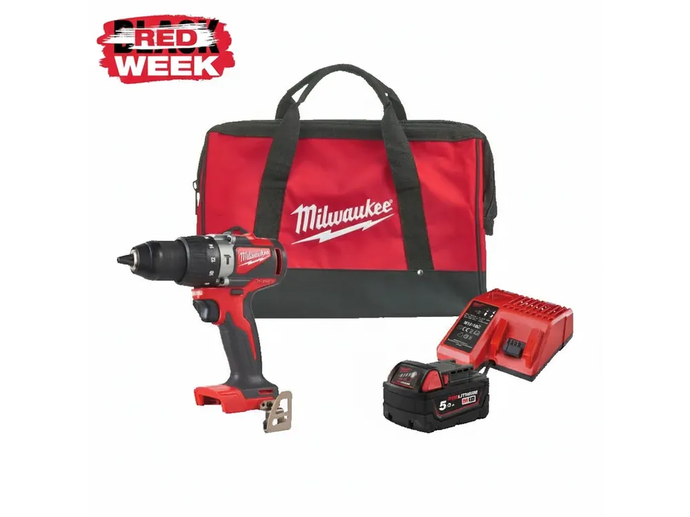 M18™ kompaktní bezuhlíková příklepová vrtačka Milwaukee M18 BLPD2-501BRF RED WEEK Omezená Nabídka