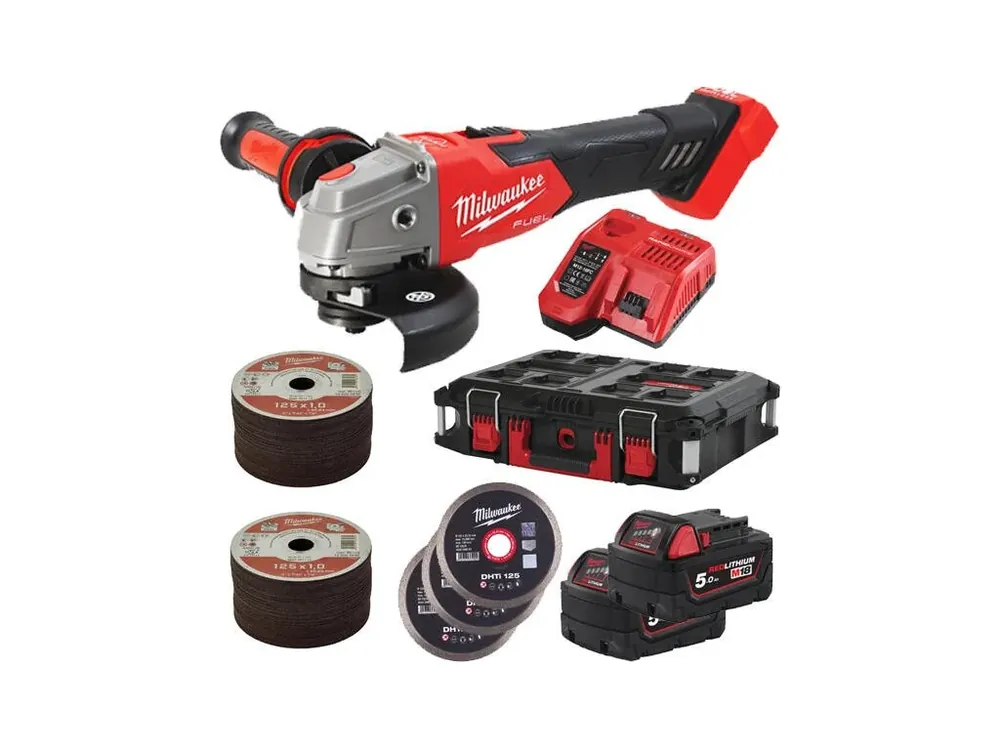 M18 FUEL™ 125 mm úhlová bruska s posuvným spínačem Milwaukee M18 FSAG125XB100P-502P Časově Omezené