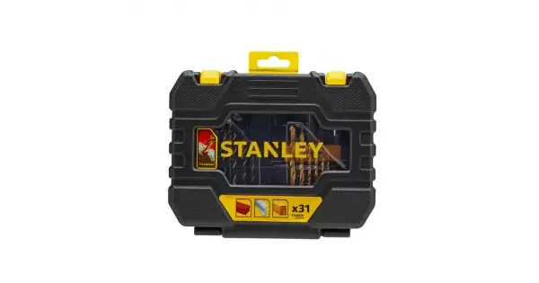 Časově Omezené 31dílná sada vrtáků do kovu Titanium/dřeva/zdiva, šroubovací bity, magnetický držák bitů, záhlubník Stanley STA88550