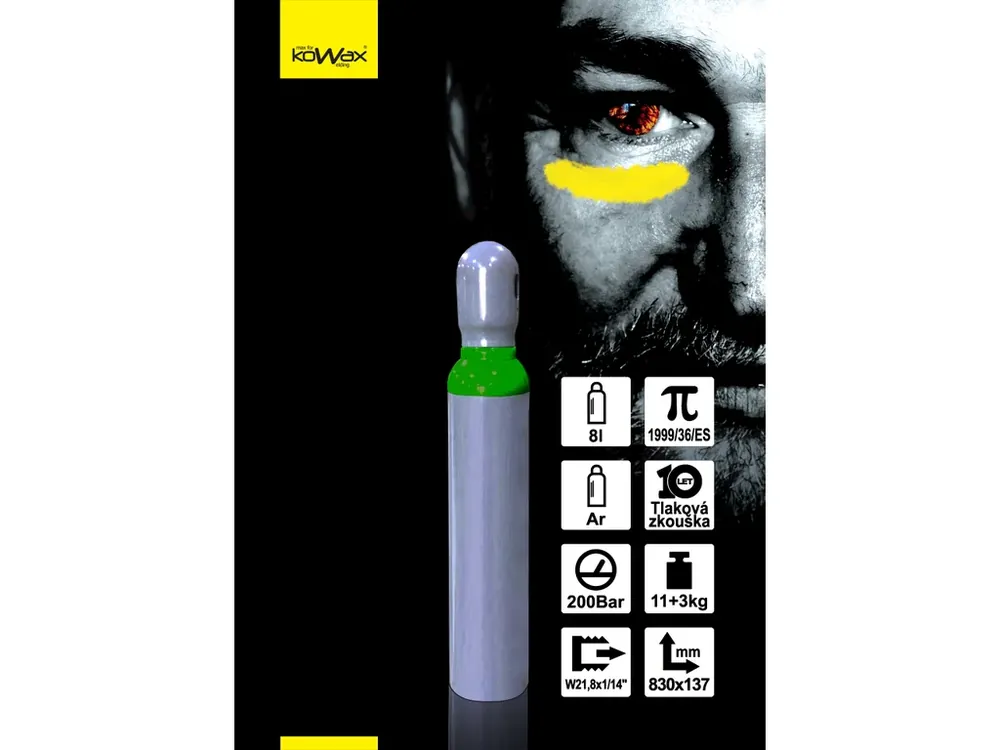 Sezónní Sleva KOWAX® Láhev ARGON 8 l, 200 bar, W21,8x1/14 prázdny obal