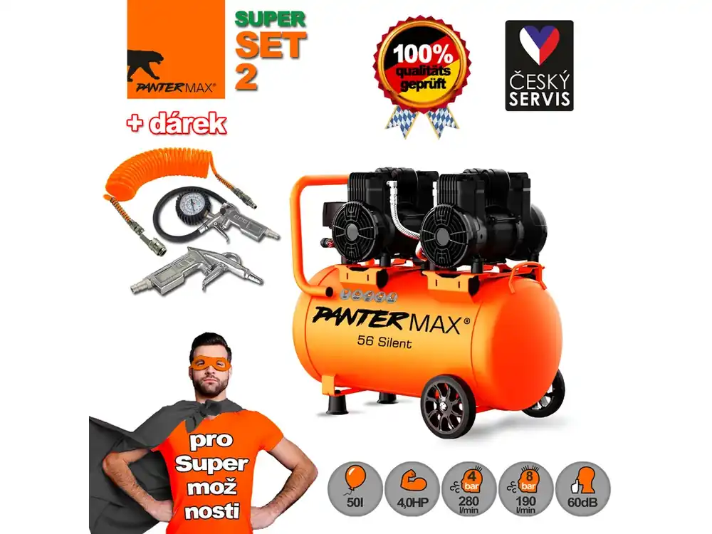 PANTERMAX® Super tichý bezolejový kompresor AirFlow® 26 SILENT SET2 Objednat Nyní