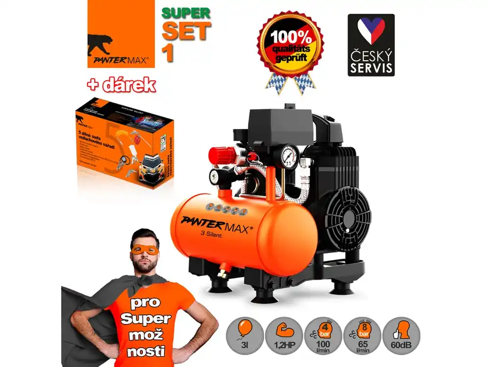 Oblíbený PANTERMAX® Super tichý bezolejový kompresor AirFlow® 3 SILENT SET1