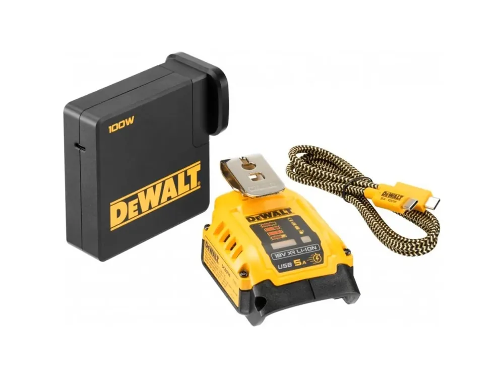 Cenově Výhodný DeWALT DCB094K-QW Nabíjecí adaptér na baterie XR, USB A, USB C, zpětné nabíjení pře síťovou nabíječku 100 W