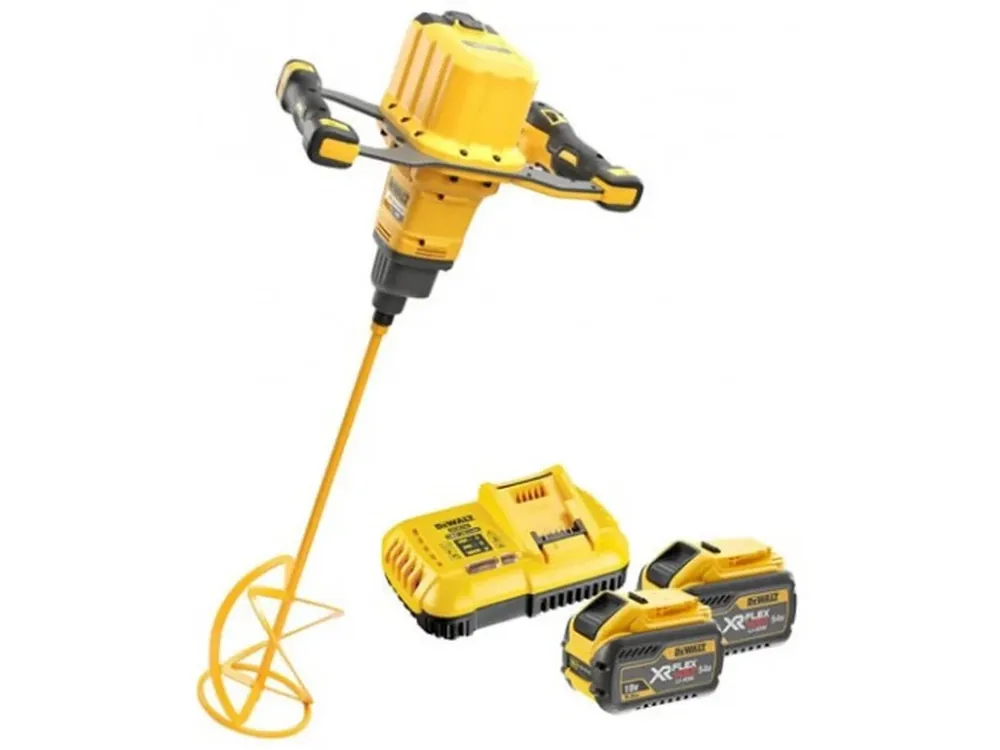 Expresní Doručení DeWALT DCD240X2-QW 54V XR FLEXVOLT míchadlo s dvouruční rukojetí 2 x 3,0 / 9,0 Ah baterie