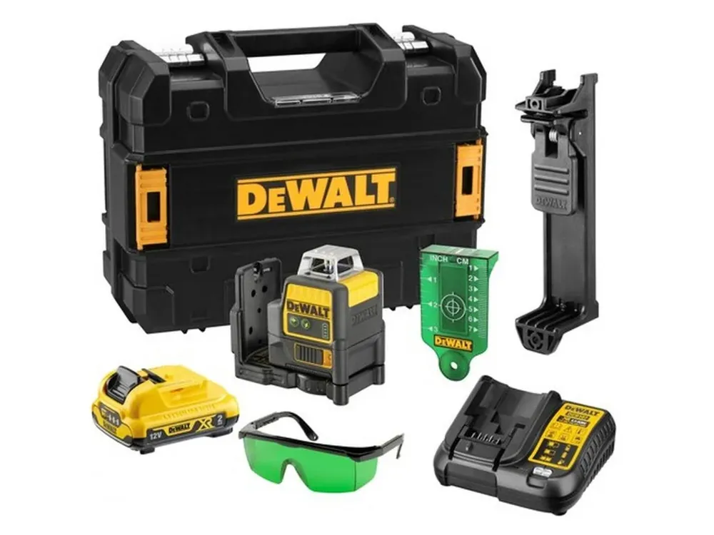 Odeslání Ihned DeWALT DCE0811D1G-QW 10,8 V ZELENÝ čárový laser 2 x 360° s jednín vertikálním a jedním horizontálním paprskem, 1 x 10,8 V XR akumulátor, nabíječka