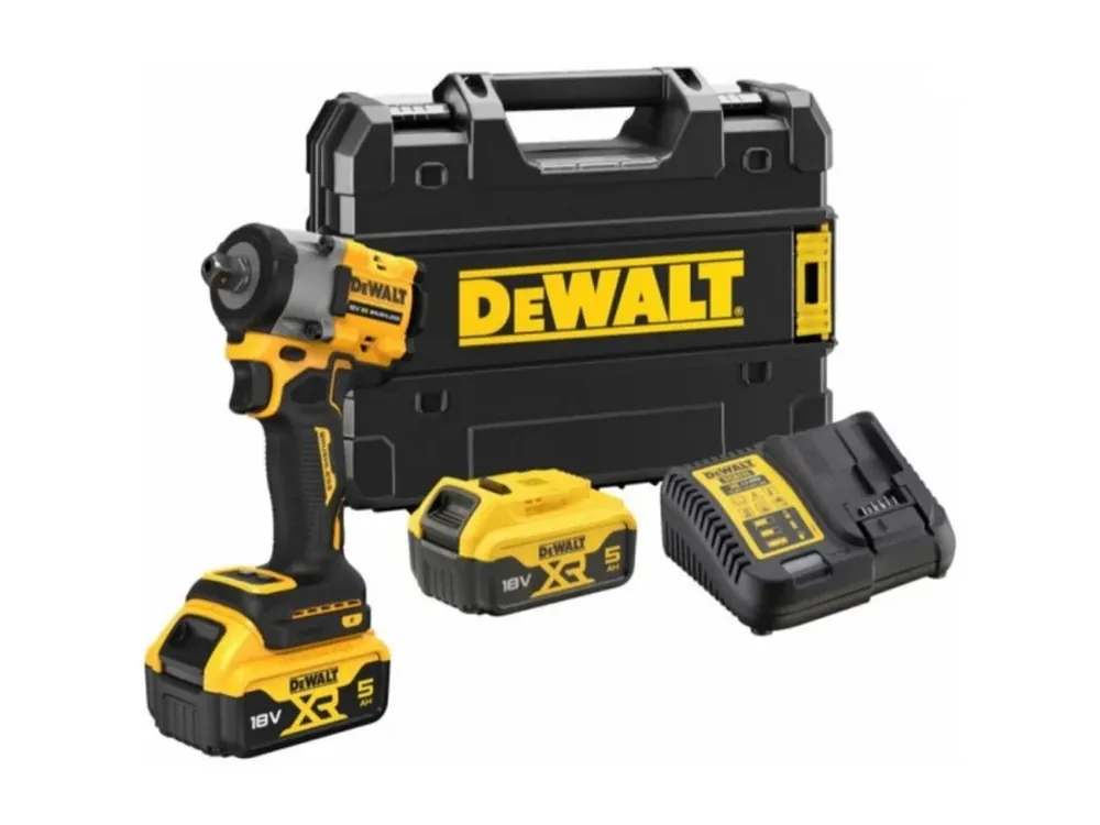Originální DeWALT DCF922P2T-QW 18V rázový utahovák 1/2" s pojistnou kuličkou, 2 x aku 5,0 Ah, kroutící moment 406 Nm, s kufr Tstak