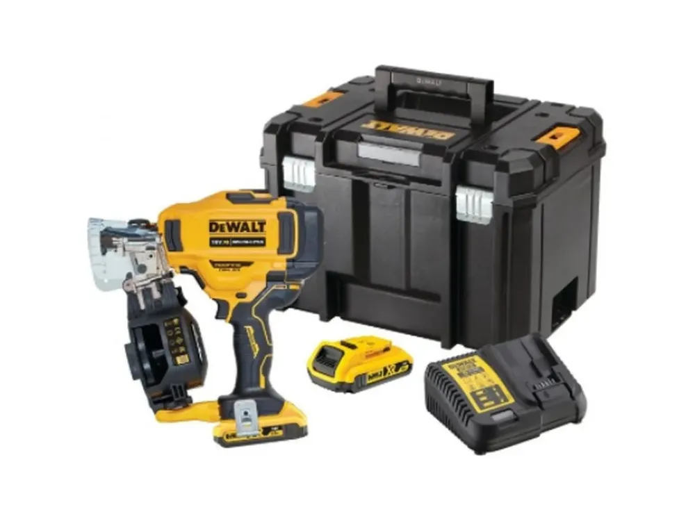 Novinka DeWALT DCN45RND2-QW 18V XR pokrývačská hřebíkovačka, délka hřebíků 19 - 45 mm, šířka hřebíků 3,1 - 3,4 mm, šířka hlava 10,1 mm, rychlost až 3 hřebíky / sec, 2 x Li-Ion 2,0 Ah, Kufr Tstak