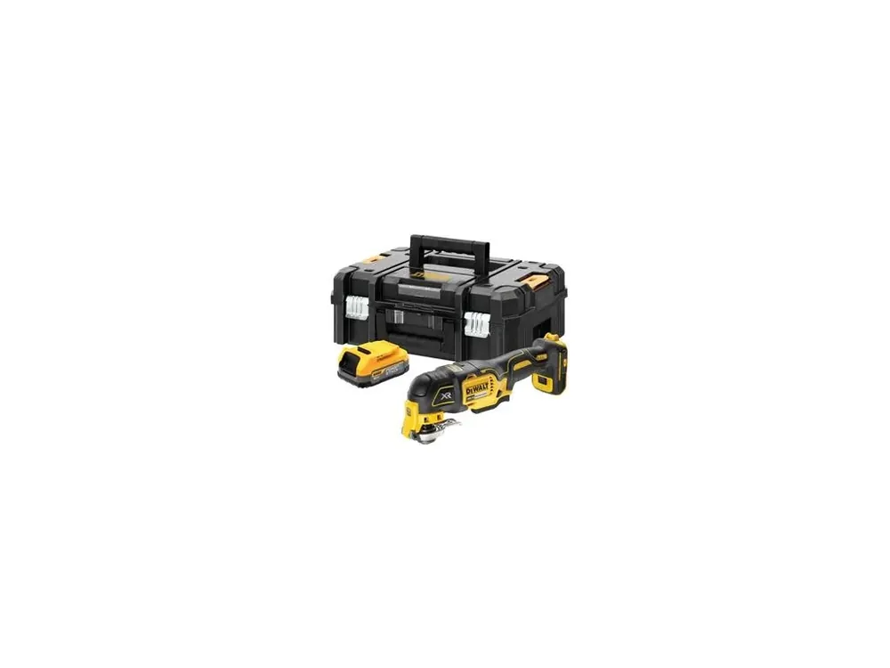 DeWALT DCS356E1T-XJ 18V XR oscilační multibruska, 1x aku POWERSTACK 1,7 Ah, bez nabíječky, kufr T Stak, 35 ks příslušenství Super Cena