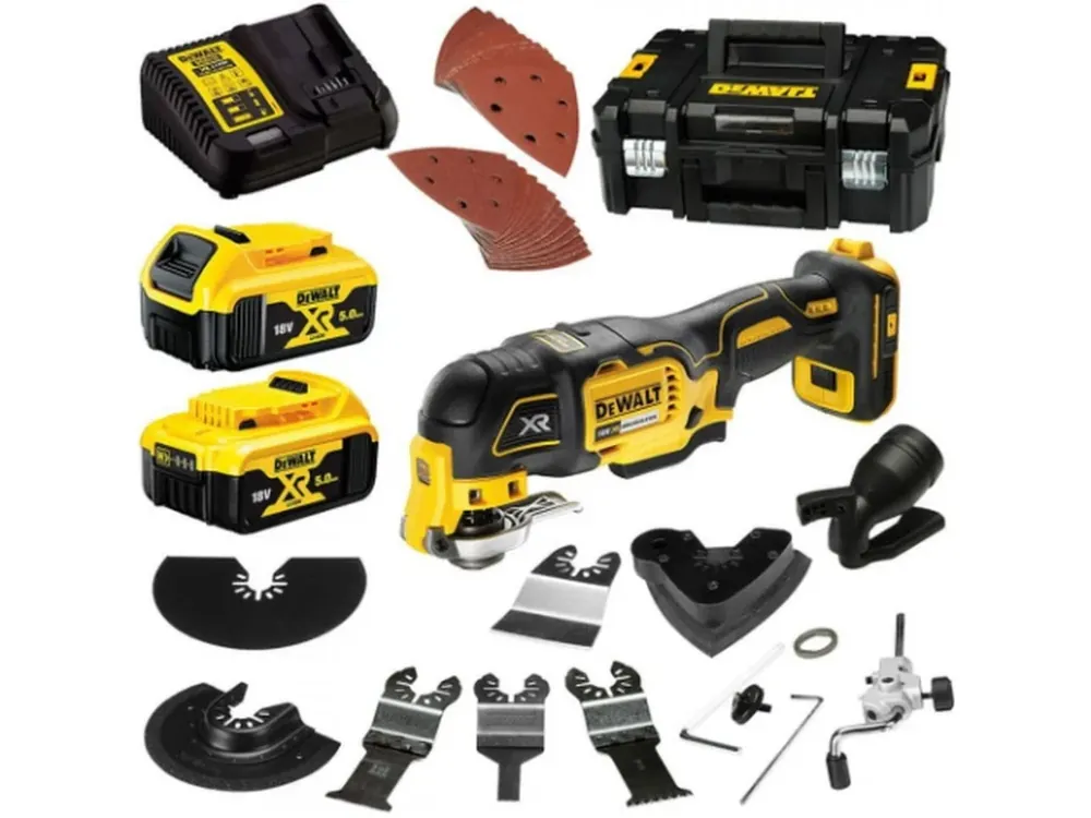 Akce DeWALT DCS356P2-QW 18V BEZUHLÍKOVÁ XR oscilační multibruska, 2 x Li-ion 5,0 Ah, kufr T Stak, 35 ks příslušenství