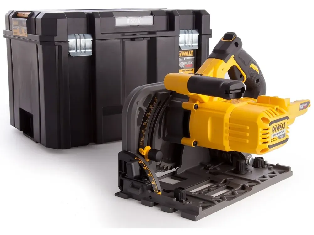 Rychlé Dodání DeWALT DCS520NT-XJ 54 V XR FLEXVOLT ponorná kotoučová pila se základnou pro vodící lišty DeWALT, kotouč 165 x 20 mm, prořez 55/59 mm s/bez lišty,bez akumulátoru a nabíječky, kufr Tstak