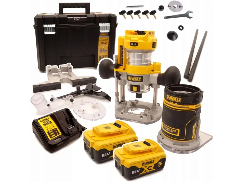 DeWALT DCW604P2-QW 18V BEZUHLÍKOVÁ kombinovaná frézka 8 mm / akumulátor 2 x 5,0 Ah / v kufru TSTAK / 2,9 kg Sleva